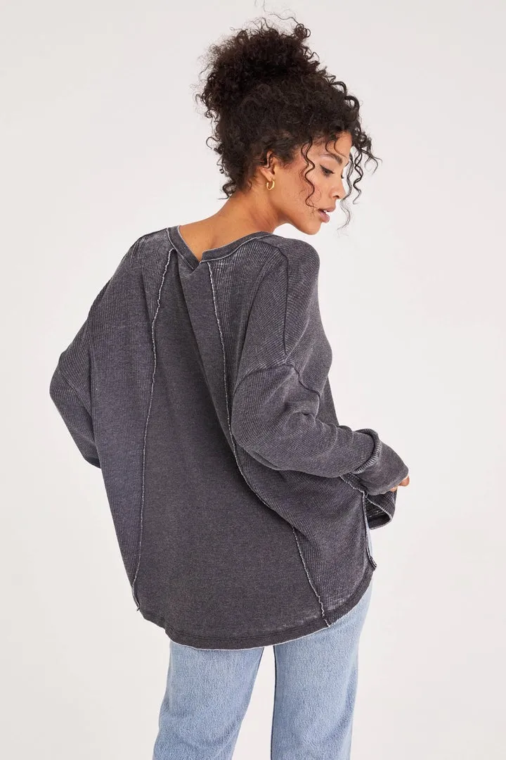 Jocelyn Burnout Black V-Neck Thermal Top