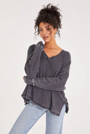 Jocelyn Burnout Black V-Neck Thermal Top