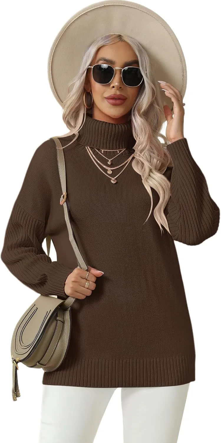 Jouica Women 2024 Fall Casual Turtleneck Batwing Sleeve Chunky Oversized Ribbed Knit Tunic Sweaters Pullover