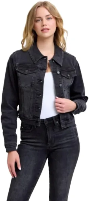 Judy Blue Mid-Length Black Jacket  Stretch Denim Comfort, Classic Style, Versatile Outerwear -7878