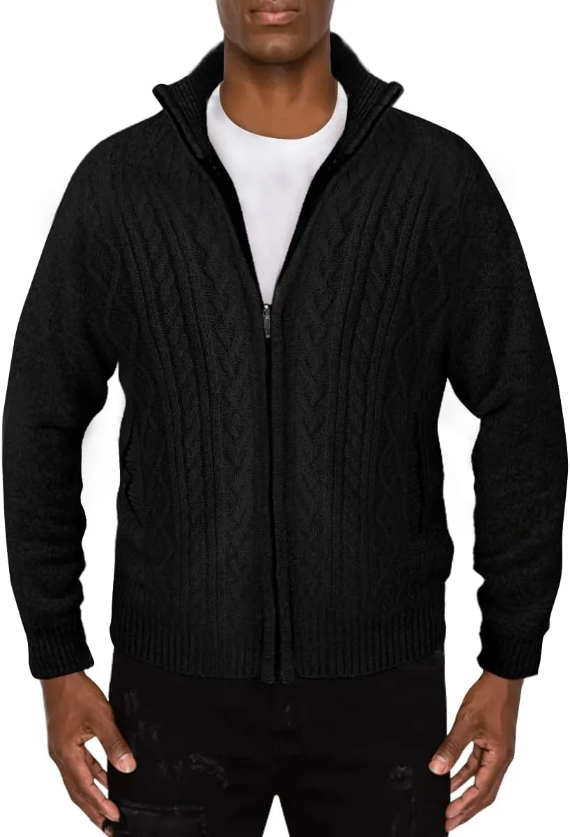 JYG Cardigan Sweaters for Men Full Zip Fleece Lined Up Stand Collar Slim Fit Knitted Sweater with 2 Front Pockets