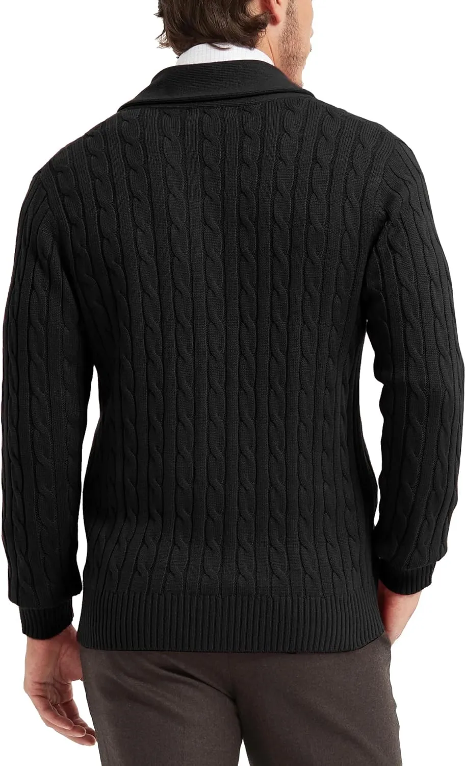 Kallspin Men's Blend Wool Sweater Button Down Long Sleeve Cardigan Cable Knit Shawl Collar Sweater