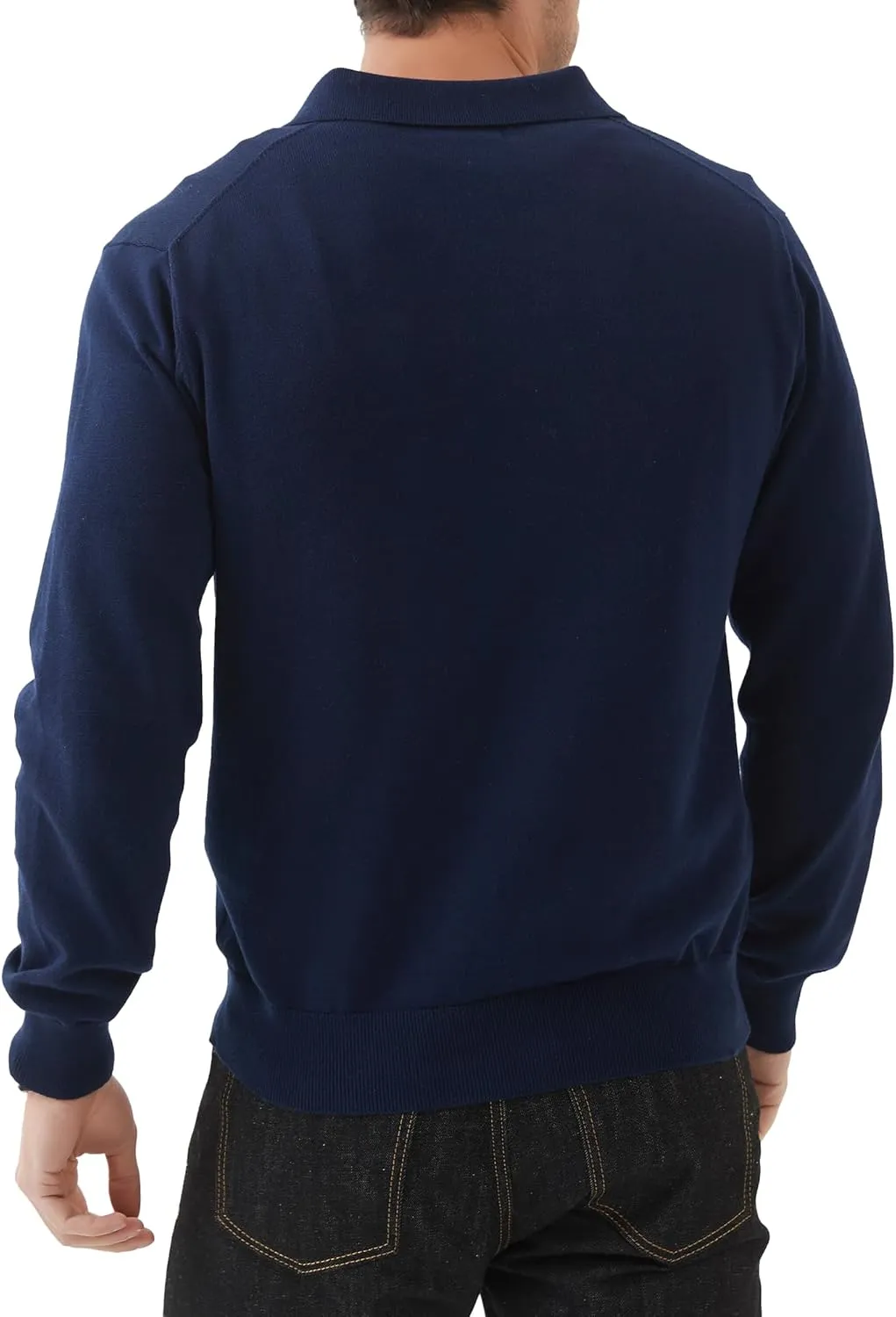 Kallspin Men's Knit Polo Sweater Regular Fit V Neck Cotton Long Sleeve Soft Classic Sweater Pullover