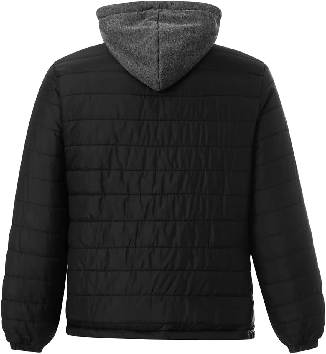 Karwuiio Men Winter Down Jackets & Coats Long Sleeves Solid Color Zip-Up Puffer Hooded Coats with Pockets