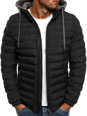 Karwuiio Men Winter Down Jackets & Coats Long Sleeves Solid Color Zip-Up Puffer Hooded Coats with Pockets