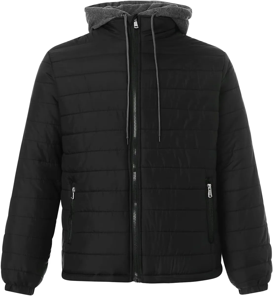 Karwuiio Men Winter Down Jackets & Coats Long Sleeves Solid Color Zip-Up Puffer Hooded Coats with Pockets