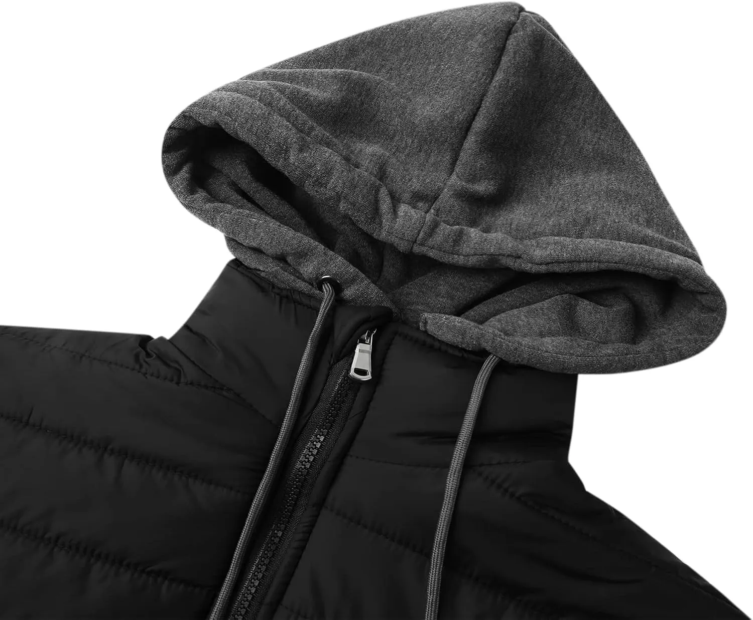 Karwuiio Men Winter Down Jackets & Coats Long Sleeves Solid Color Zip-Up Puffer Hooded Coats with Pockets