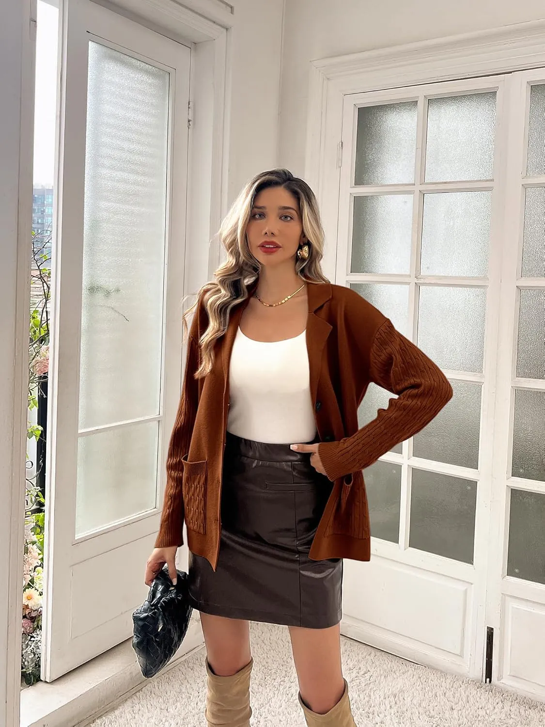 Kate Kasin Women Sweater Blazer Casual Office Business Work Jacket Knit Blazer Sweater Coat S-2xl