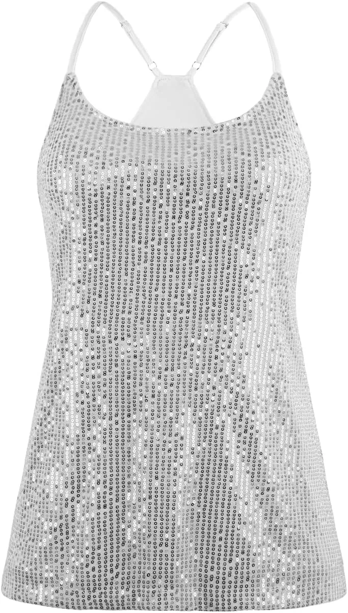 kayamiya Womens Sparkly Sequin Camisole Tops Sleeveless Glitter Party Tank Top