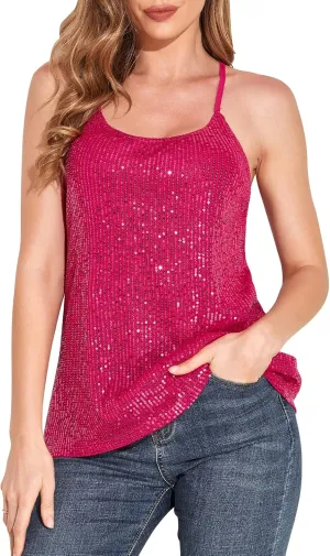kayamiya Womens Sparkly Sequin Camisole Tops Sleeveless Glitter Party Tank Top