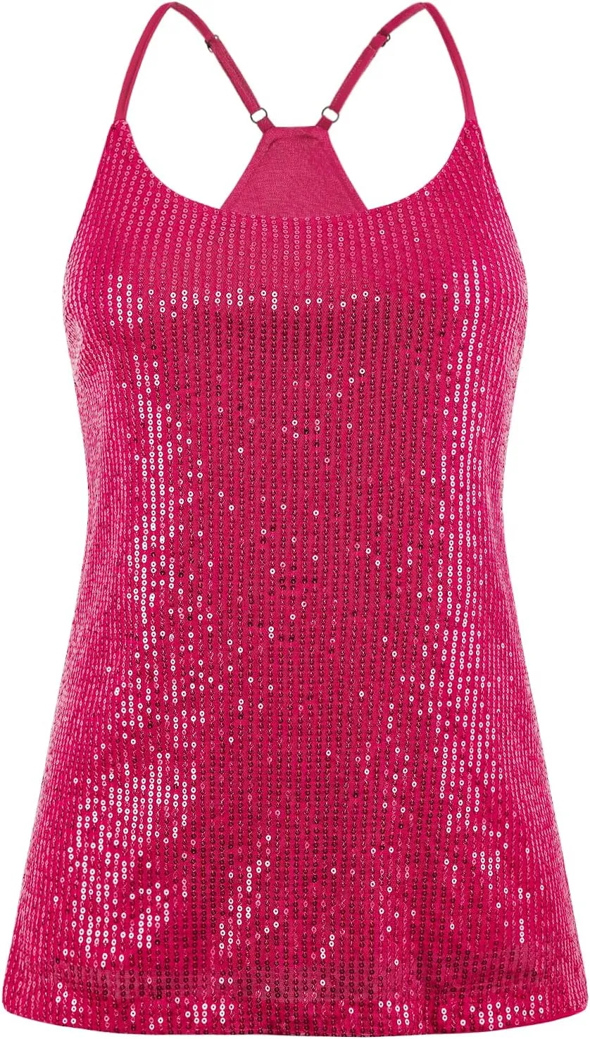kayamiya Womens Sparkly Sequin Camisole Tops Sleeveless Glitter Party Tank Top