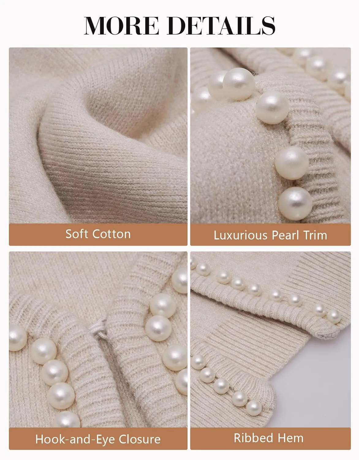 Kedera Women's Open Front Cardigan Sweater Long Sleeve Pearl Trim Cropped Sweater Embellished Knitted Top Trendy 2024