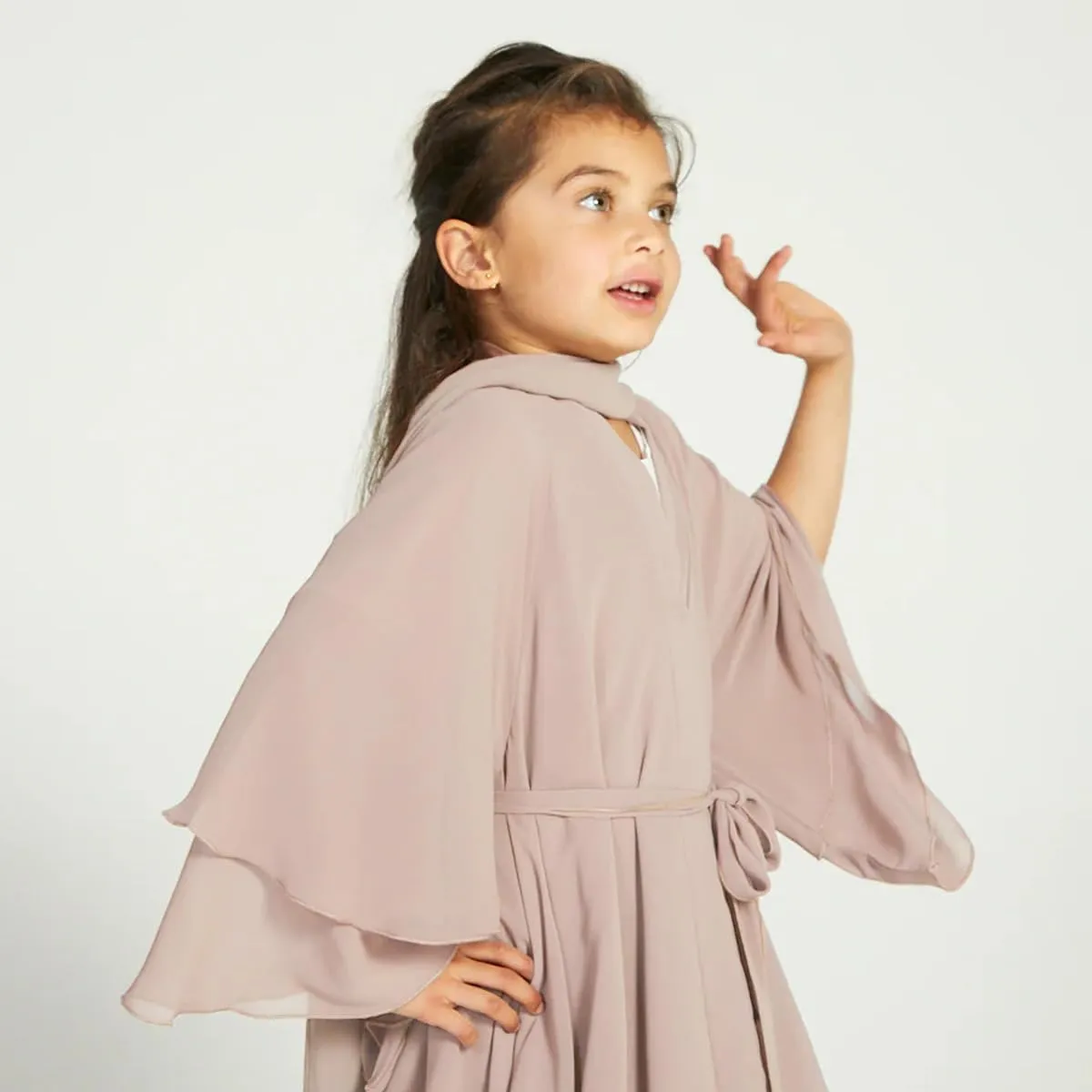Kids Abayas Dress for Girls Muslim Dress with Hijab Chiffon Layered Islam Kaftan Robe Open Front Cardigan Prayer Dress