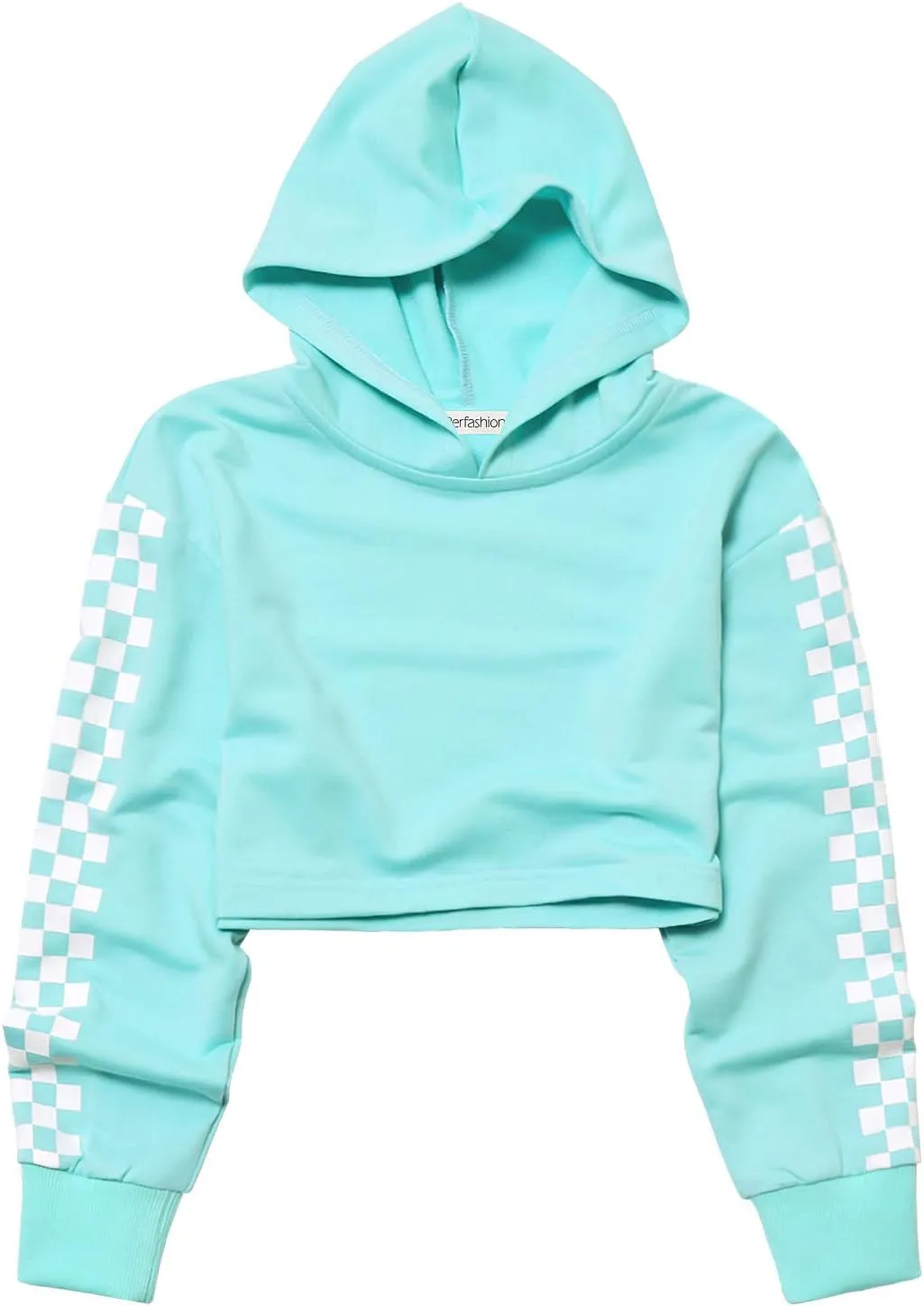 Kids Girls Leather Plaid Long Sleeve Crop Top Hoddie Cropped Sweatershirts