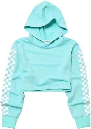 Kids Girls Leather Plaid Long Sleeve Crop Top Hoddie Cropped Sweatershirts