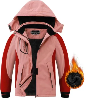 Kid's Ski Jacket Waterproof Boy's and Girl's Warm Fleece Winter Jacket Windproof Hooded Snow Coat