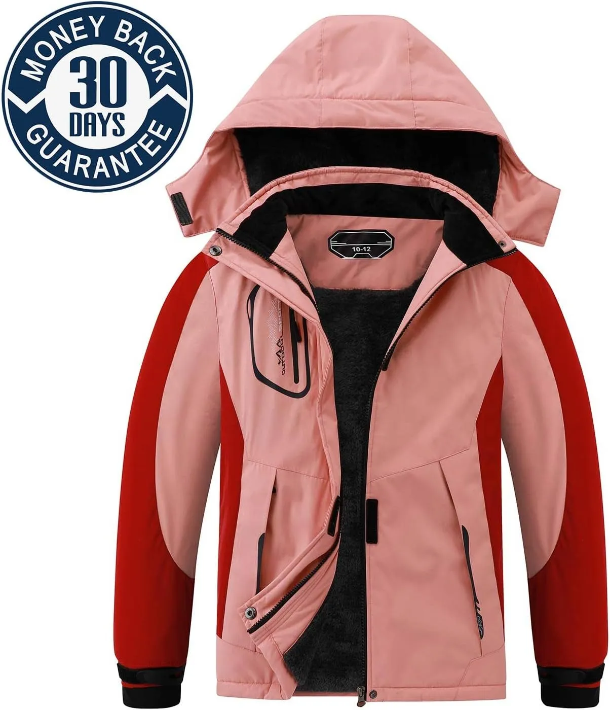 Kid's Ski Jacket Waterproof Boy's and Girl's Warm Fleece Winter Jacket Windproof Hooded Snow Coat