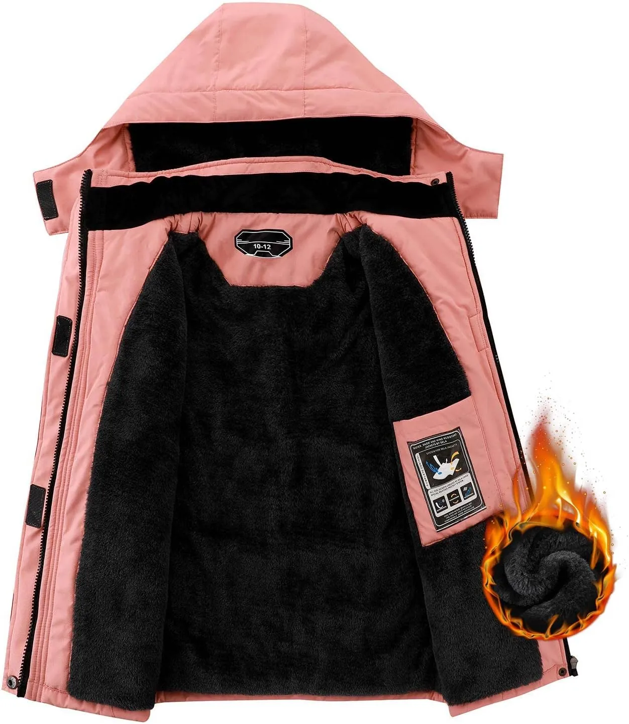 Kid's Ski Jacket Waterproof Boy's and Girl's Warm Fleece Winter Jacket Windproof Hooded Snow Coat