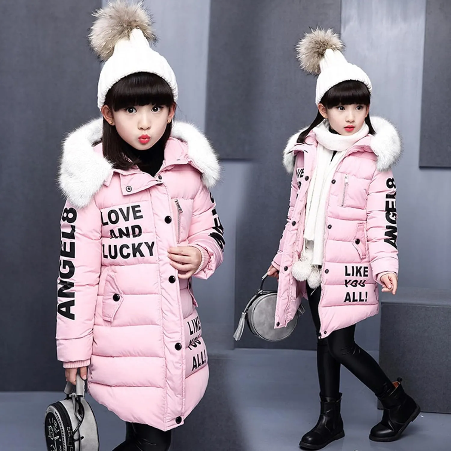 Kids Warm Outwear Cotton-padded Jacket Girls Children's Hooded Faux Winter Girls Coat&jacket 5 Coat