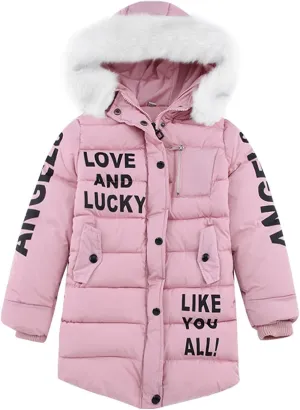 Kids Warm Outwear Cotton-padded Jacket Girls Children's Hooded Faux Winter Girls Coat&jacket 5 Coat