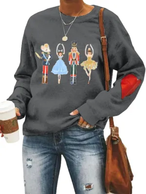 KMBANGI Women Christmas Nutcracker Sweatshirt Holiday Funny Graphic Pullover Top Oversized Crewneck Long Sleeve Shirts