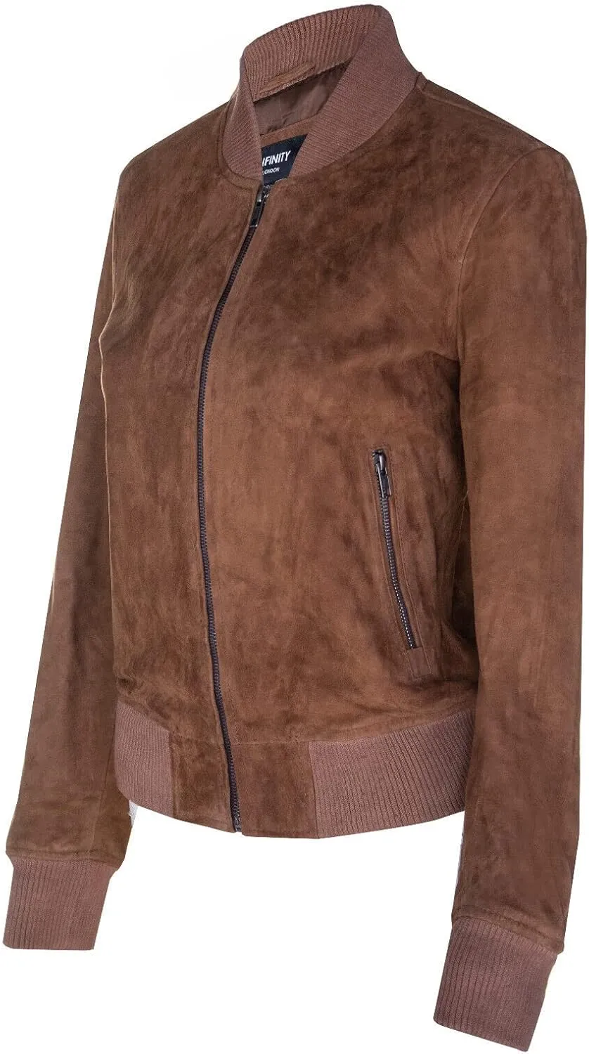 Ladies Goat Suede Bomber Genuine Leather MA-1 Varsity Retro Jacket