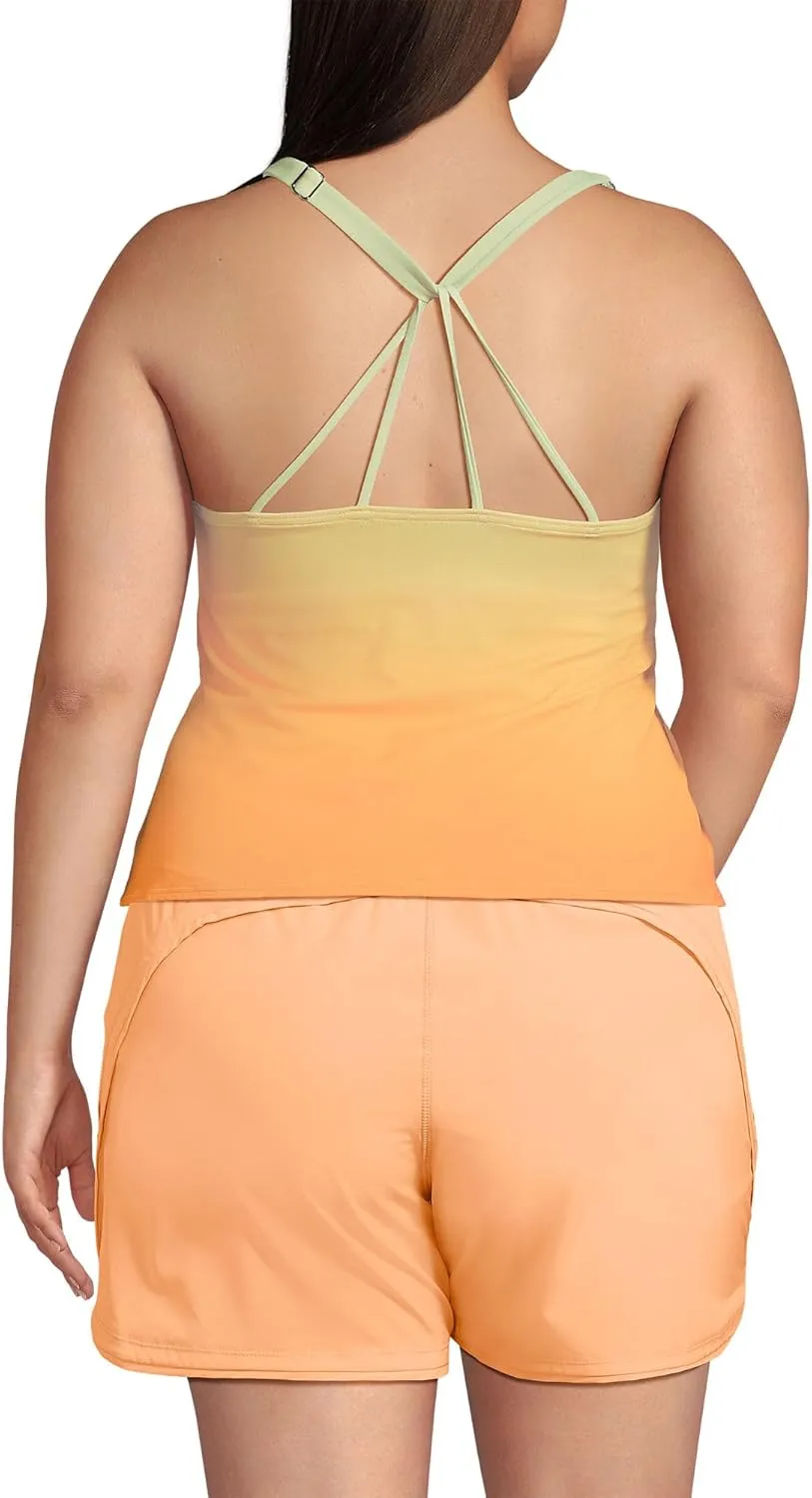 Lands' End Women's Tugless High Neck Strappy Back Tankini Swimsuit Top