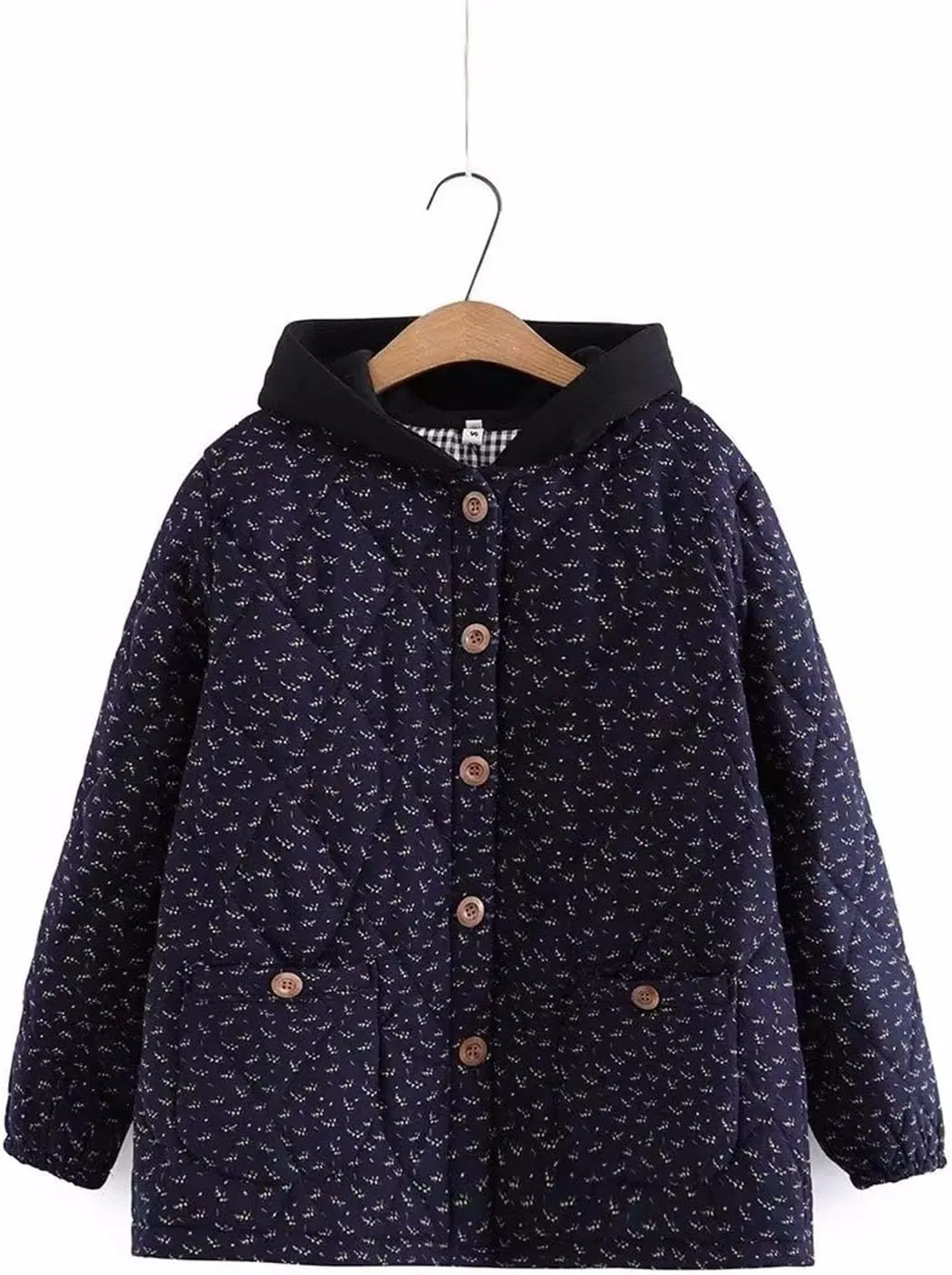 Large Size Quilted Jacket Women Cotton Retro Floral Hooded Autumn Winter Padded Coat Outerwear