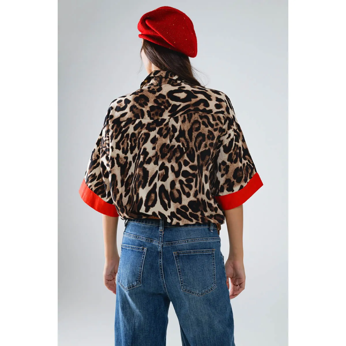 Leopard 3/4 Sleeves Button Up Shirt