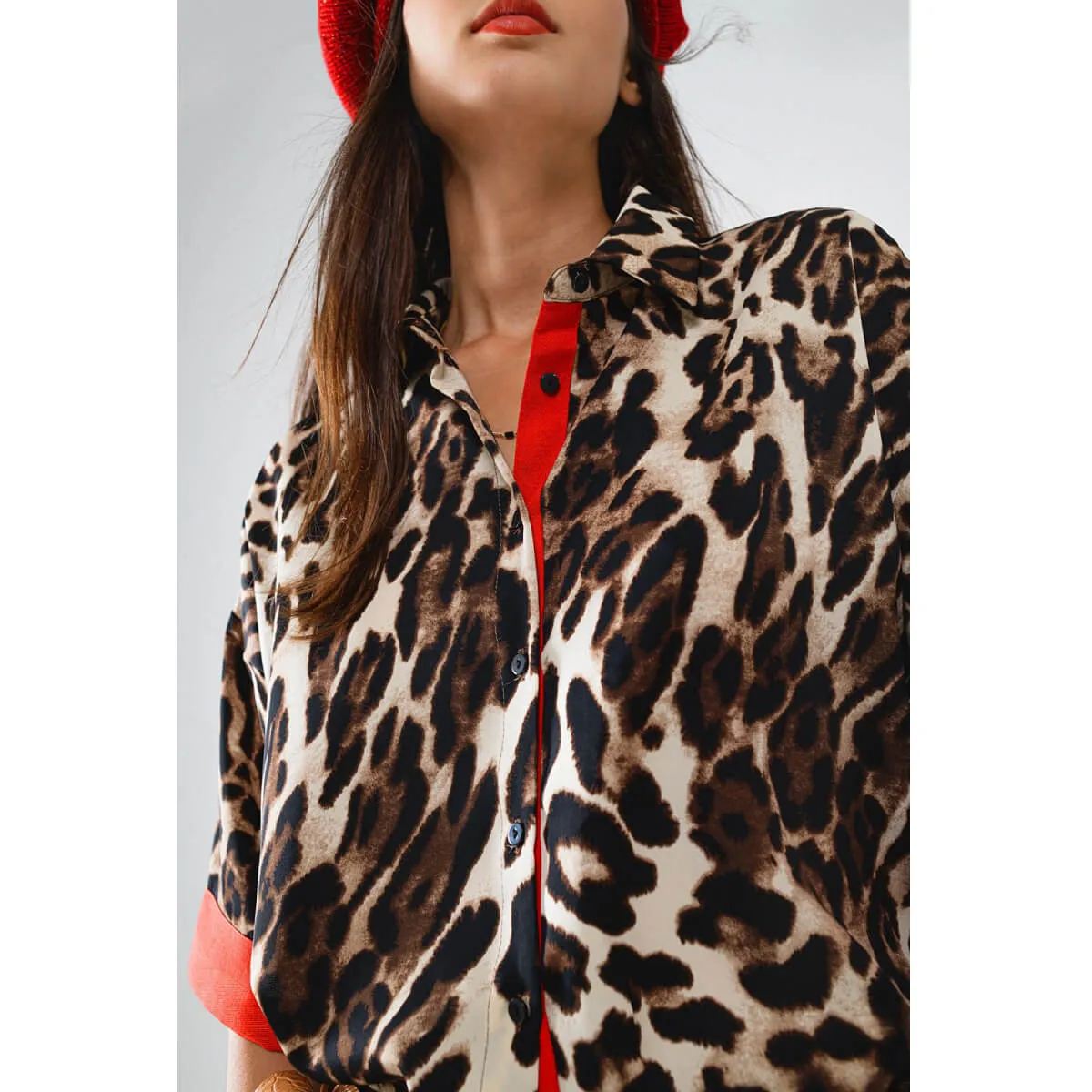 Leopard 3/4 Sleeves Button Up Shirt