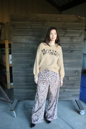 Leopard Velvet Wide Leg Trouser Pant