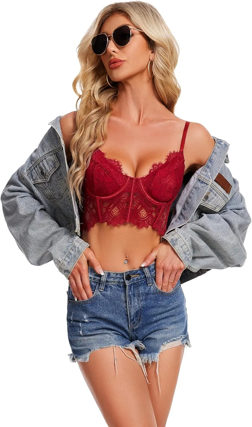 Lidogirl Women Camisole Floral Lace Bralette Longline Cami Top S-2XL