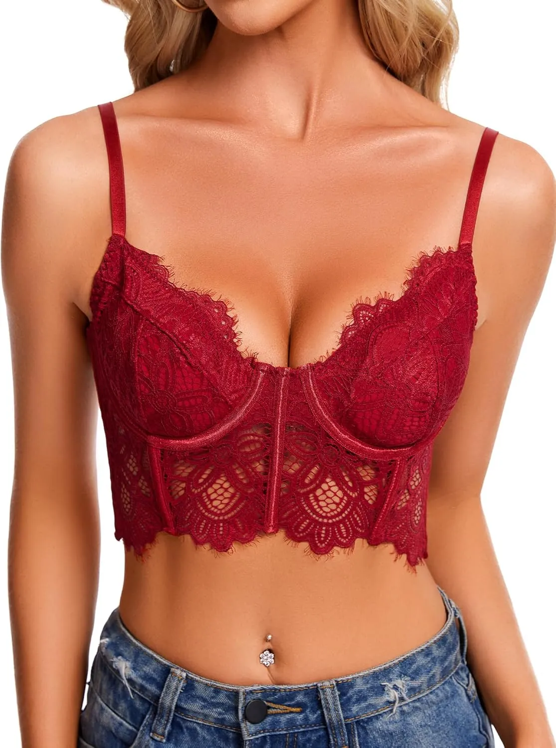 Lidogirl Women Camisole Floral Lace Bralette Longline Cami Top S-2XL