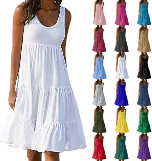 Lightning Deals of Today Dresses for Women 2024 Casual Plus Size Summer Party Boho Beach Vacation Midi Dress Trendy Sexy Cute Flowy Ruffle Swing Sleeveless Tank Sundress with Pockets