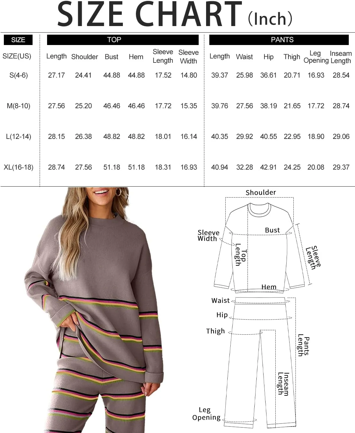 LILLUSORY 2 Piece Sets for Women 2025 Two Piece Lounge Sets Fall Fashion Oversized Striped Knit Sweaters Outfits Clothes