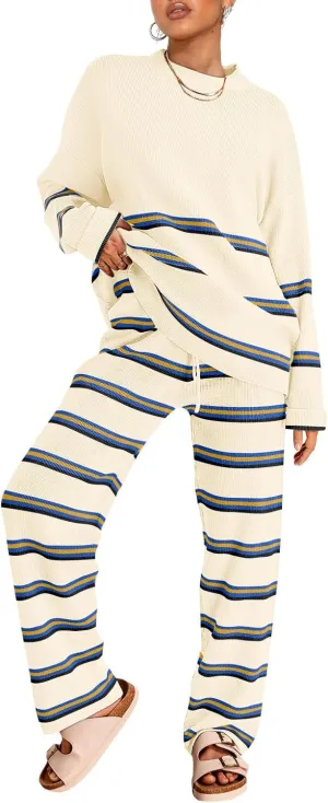 LILLUSORY 2 Piece Sets for Women 2025 Two Piece Lounge Sets Fall Fashion Oversized Striped Knit Sweaters Outfits Clothes