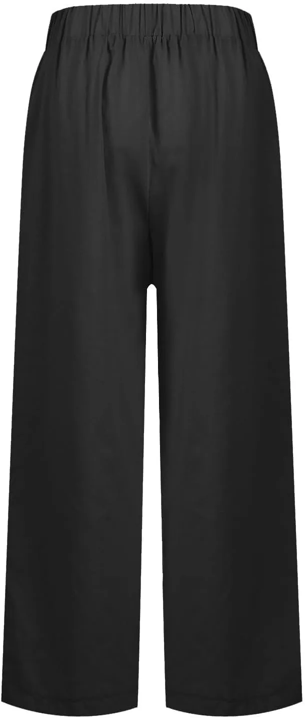 Linen Capri Pants for Women High Waisted Wide Leg Lounge Pant Comfy Soft Trousers Boho Beach Baggy Capris Casual Resort Wear