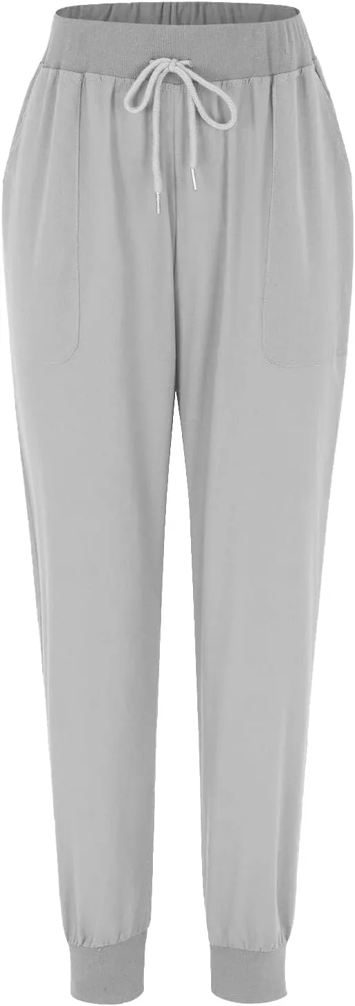 Linen Joggers for Women Casual Elastic High Waist Pants Drawstring Tapered Pants Sumemr Lightweight Trousers with Pockets