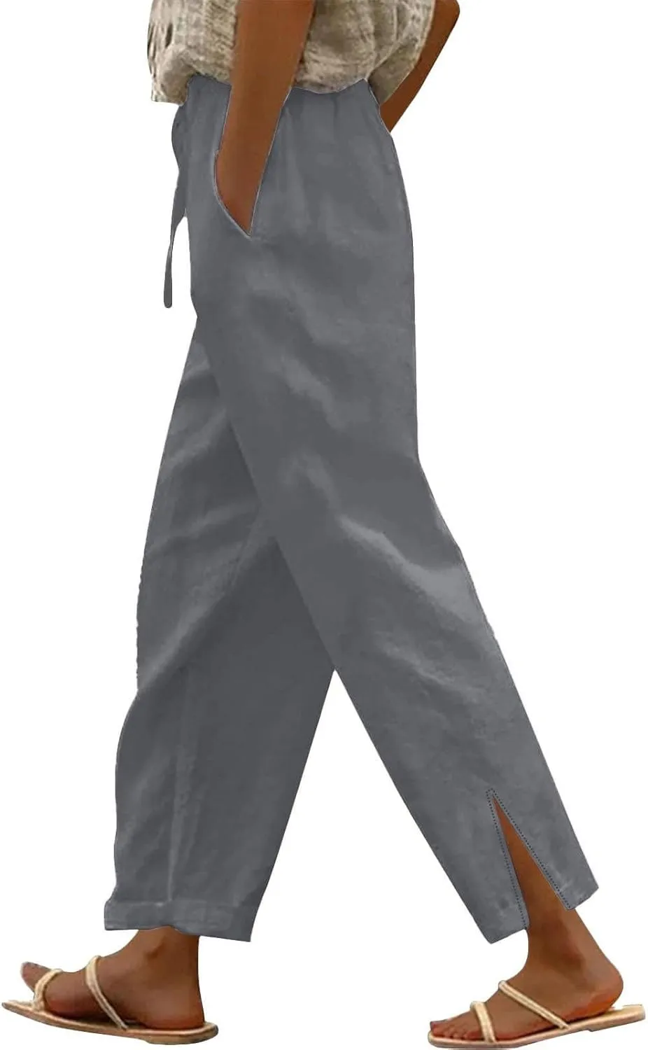 Linen Pants for Women 2025 Summer Casual Lightweight Drawstring Elastic Waist Pants Straight Leg Lounge Trousers