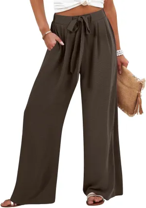 Linen Pants for Women 2025 Summer High Waisted Wide Leg Palazzo with Pockets Casual Loose Fit Flowy Beach Trousers
