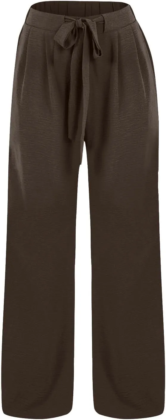 Linen Pants for Women 2025 Summer High Waisted Wide Leg Palazzo with Pockets Casual Loose Fit Flowy Beach Trousers