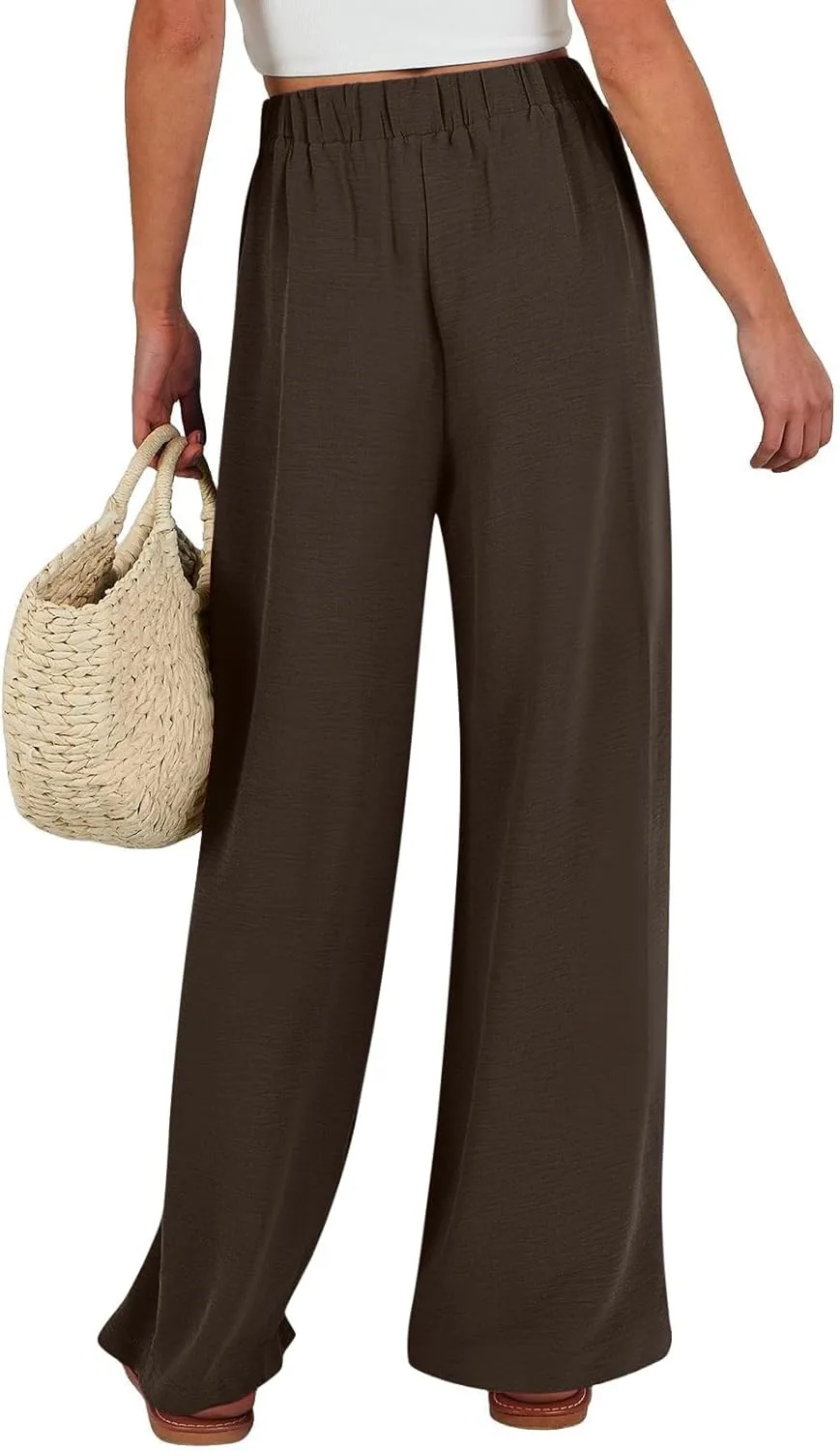 Linen Pants for Women 2025 Summer High Waisted Wide Leg Palazzo with Pockets Casual Loose Fit Flowy Beach Trousers