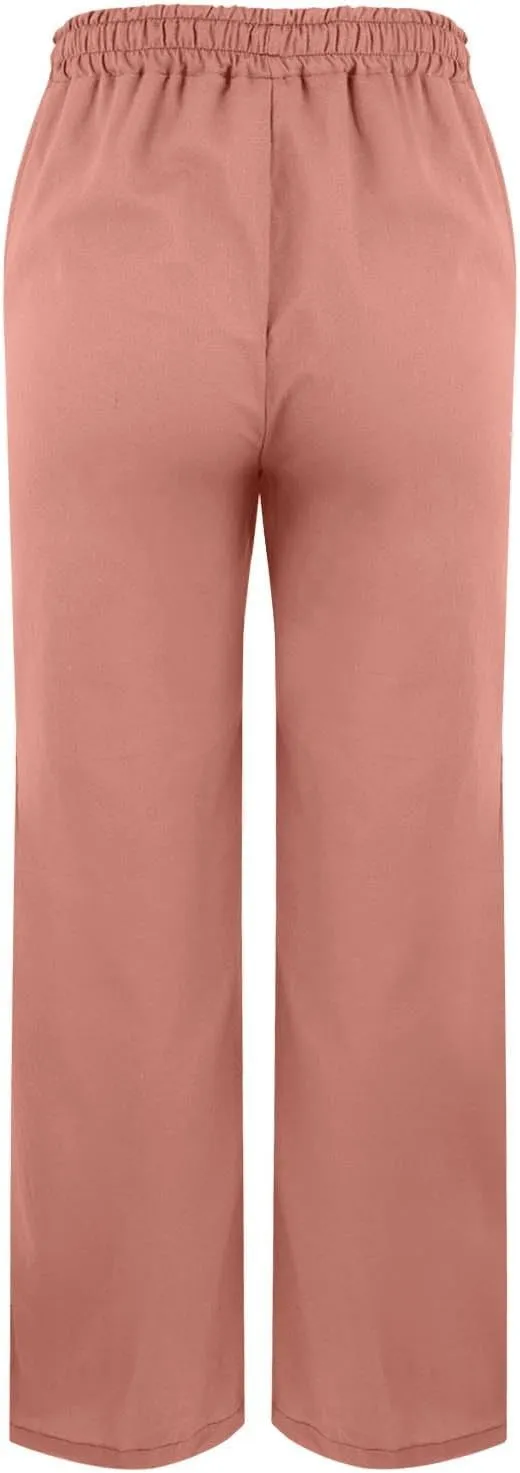 Linen Pants for Women Summer High Waist Elastic Straight Leg Lounge Pant 2025 Casual Loose Lightweight Beach Trousers
