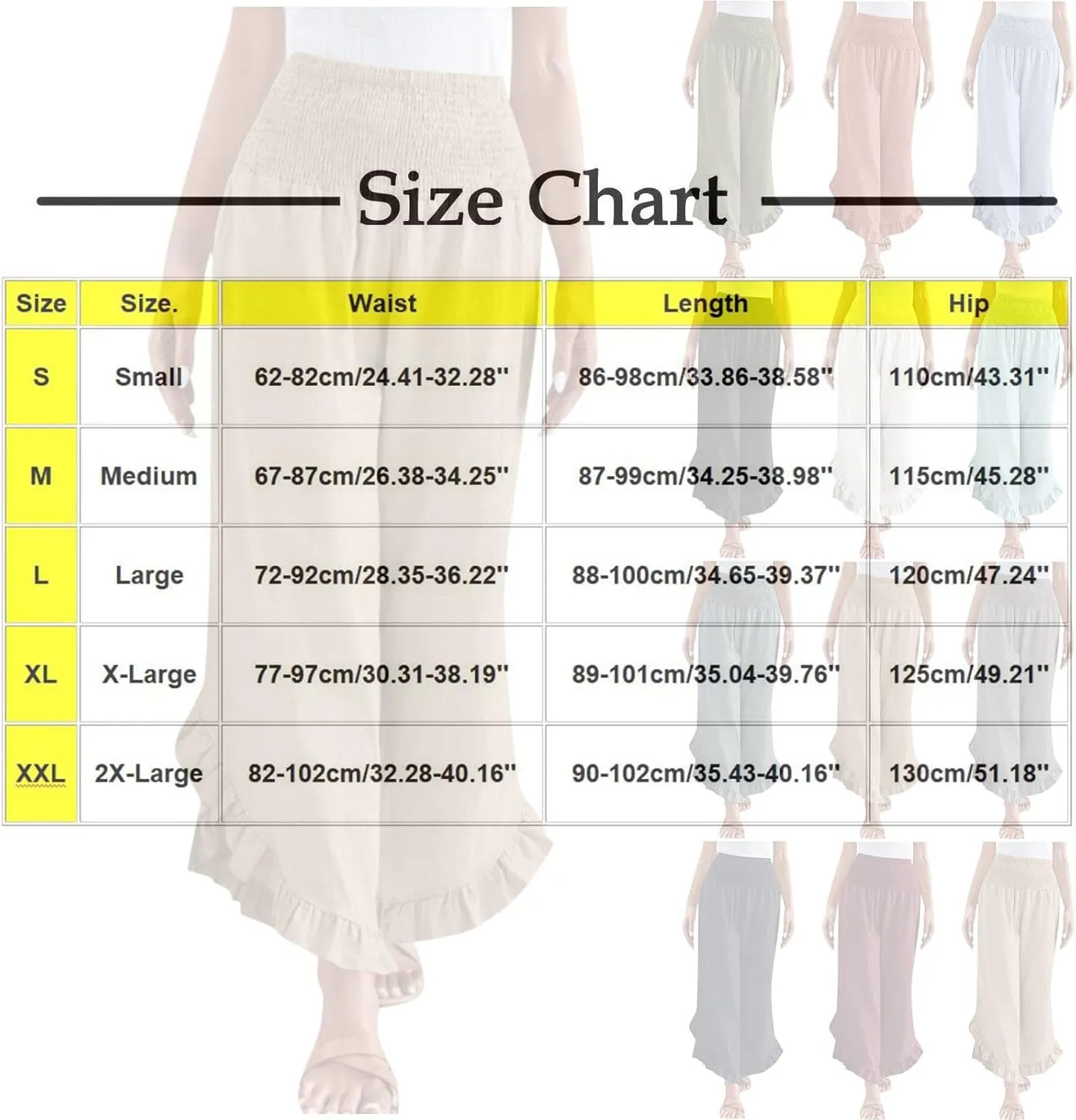 Linen Pants for Women Summer Wide Leg High Waisted Flowy Palazzo Casual Solid Smocked Beach Capri Trousers