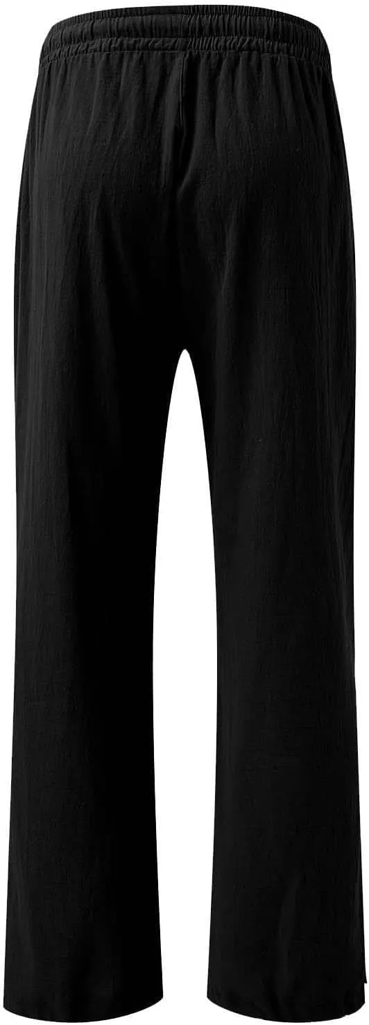 Linen Pants for Women Summer Wide Leg Palazzo Pants Drawstring Elastic Waist Loose Boho Pants Casual Beach Trousers