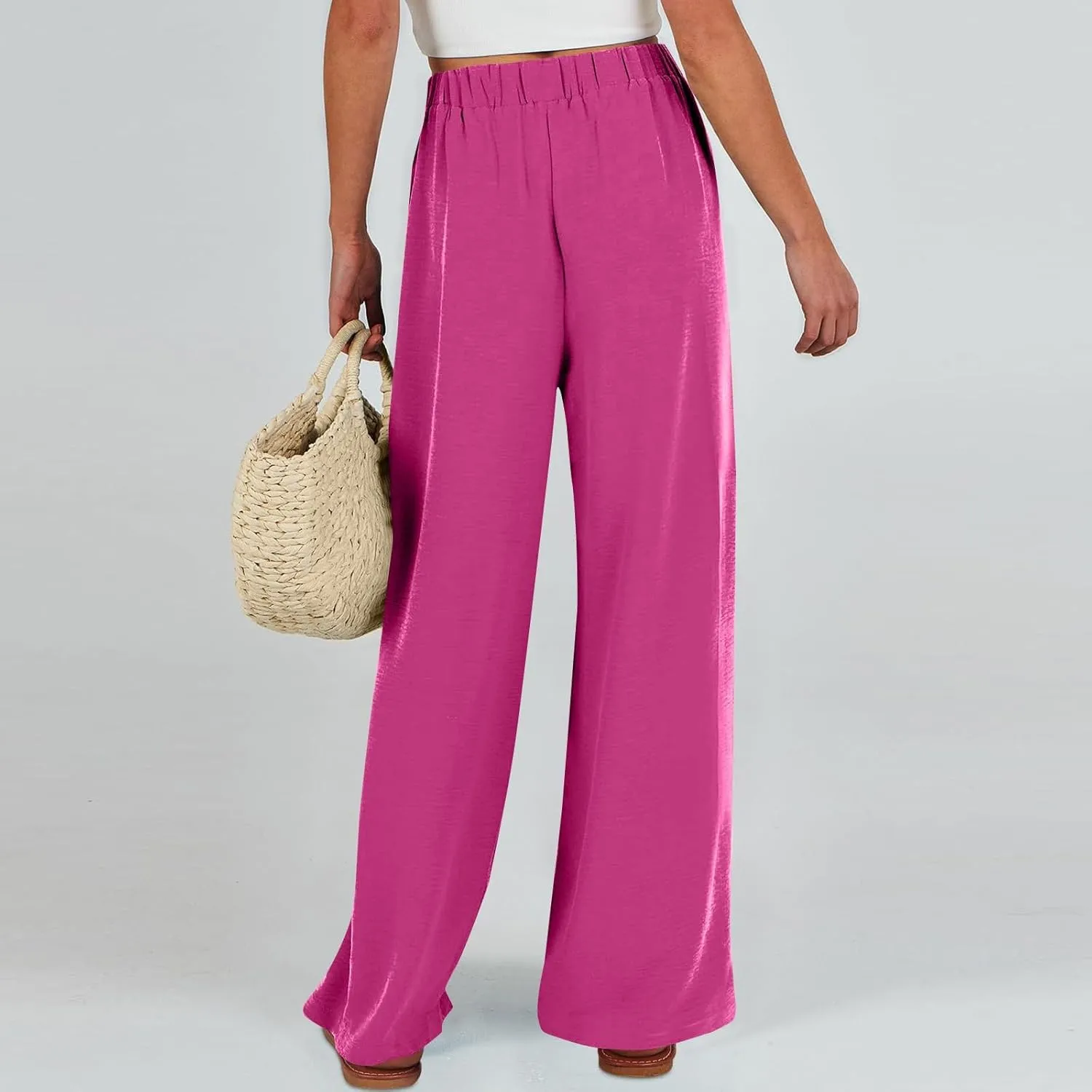 Linen Pants Women High Waisted Flowy Wide Leg Pants Summer Trendy Tie Knot Palazzo Pant Casual Dress Pant