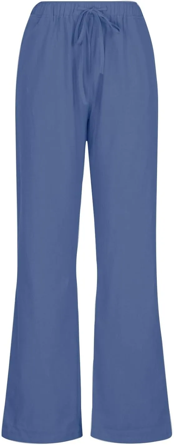 Linen Pants Women Summer Drawstring High Waisted Linen Palazzo Pants Wide Leg Lounge Pant Casual Beach Trousers