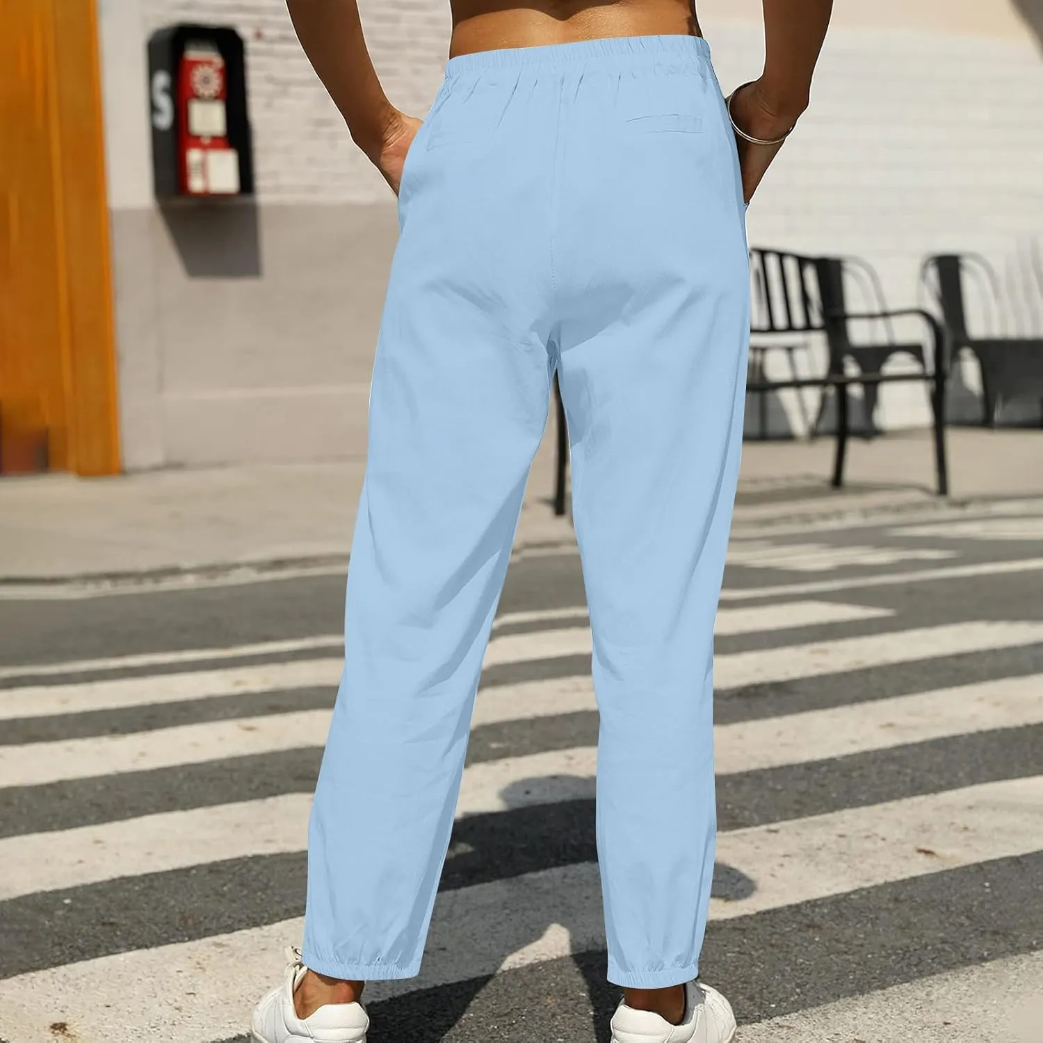 Linen Pants Women Summer Dressy Straight Wide Leg High Waisted Pants Casual Loose Plus Size Baggy Pants Trousers