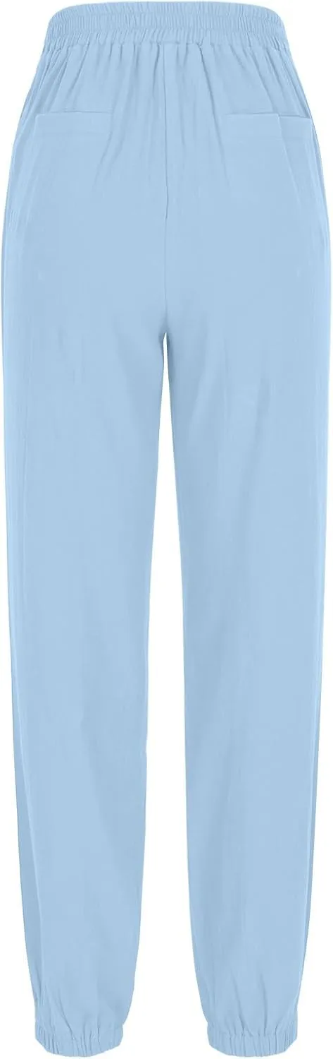 Linen Pants Women Summer Dressy Straight Wide Leg High Waisted Pants Casual Loose Plus Size Baggy Pants Trousers