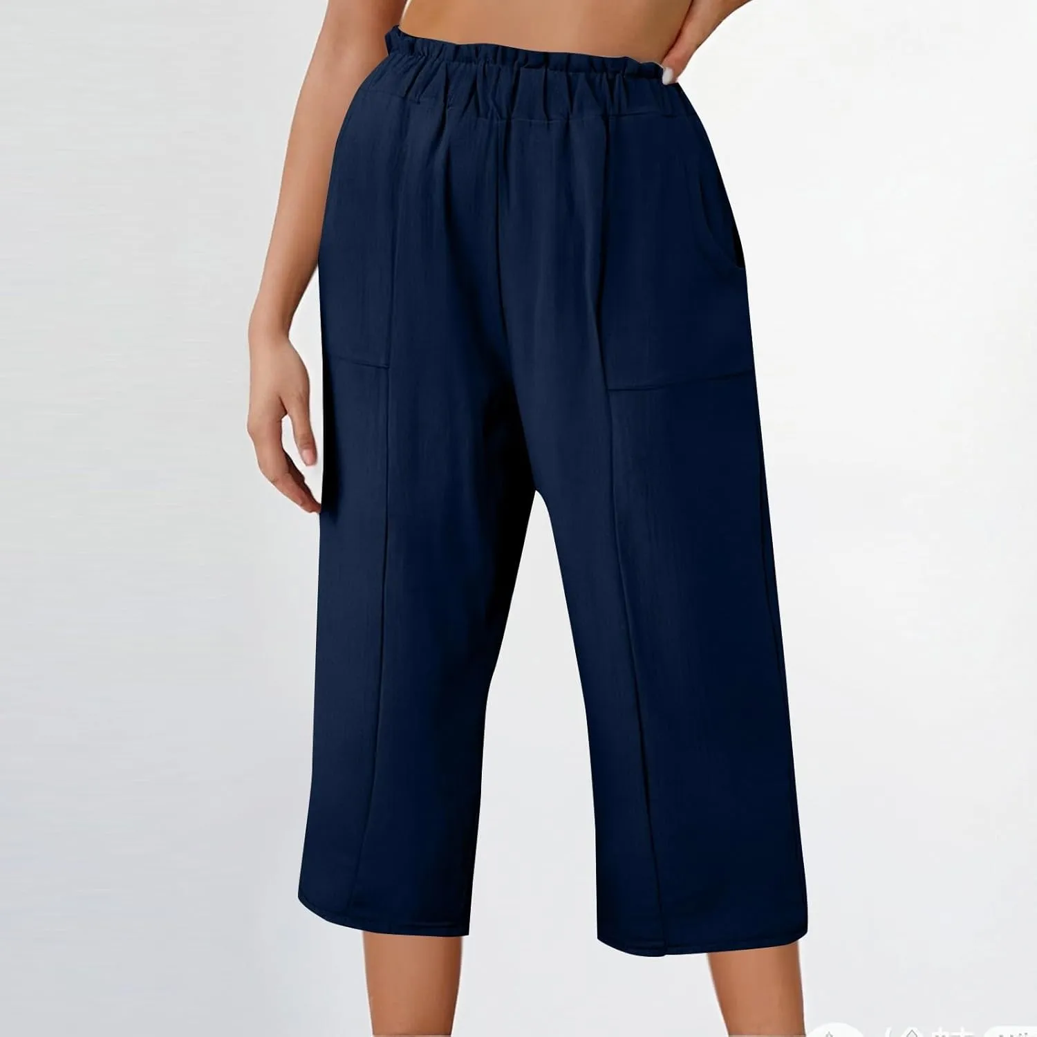 Linen Pants Women Summer Wide Leg Capri Pants High Waisted Capris Loose Palazzo Pant Cropped Trousers